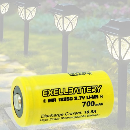 Exell Battery 3.7V 18350 Li-Ion 700mAh Rechargeable Solar Light BUTTON TOP Battery EBLI-18350HP7-BT_SOLAR